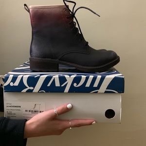 lucky brand black distressed leather BOOTS